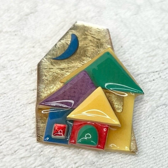 Vintage Jewelry - Vintage House Pins by Lucinda Multicolor House Brooch Pin